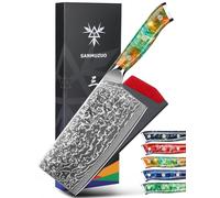 SANMUZUO Damas Couteau de Chef Chinois avec Lame 18 cm Professionnel Couteaux de Cuisine en VG-10 67 Couche Damas Acier avec Poignée en Résine(Orange Fantastique) - Xuan Série