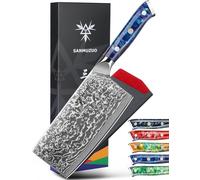 SANMUZUO Damas Couteau de Chef Chinois avec Lame 18 cm Professionnel Couteaux de Cuisine en VG-10 67 Couche Damas Acier avec Poignée en Résine(Bleu Saphir) - Xuan Série