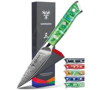 SANMUZUO Damas Couteau d'Office avec Lame 9 cm Professionnel Couteau Cuisine Couteaux à découper en VG-10 67 Couche Damas Acier avec Poignée en Résine(Vert Jade) - Xuan Série