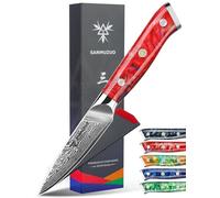 SANMUZUO Damas Couteau d'Office avec Lame 9 cm Professionnel Couteau Cuisine Couteaux à découper en VG-10 67 Couche Damas Acier avec Poignée en Résine(Rouge Coucher de Soleil) - Xuan Série
