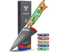 SANMUZUO Damas Couteau d'Office avec Lame 9 cm Professionnel Couteau Cuisine Couteaux à découper en VG-10 67 Couche Damas Acier avec Poignée en Résine(Orange Fantastique) - Xuan Série