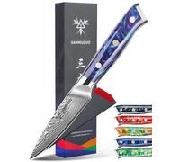 SANMUZUO Damas Couteau d'Office avec Lame 9 cm Professionnel Couteau Cuisine Couteaux à découper en VG-10 67 Couche Damas Acier avec Poignée en Résine(Bleu Saphir) - Xuan Série