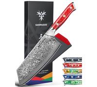 SANMUZUO Damas Couteau Nakiri avec Lame 19 cm Professionnel Couteaux de Cuisine en VG-10 67 Couche Damas Acier avec Poignée en Résine(Rouge Coucher de Soleil) - Xuan Série