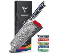 SANMUZUO Damas Couteau Nakiri avec Lame 19 cm Professionnel Couteaux de Cuisine en VG-10 67 Couche Damas Acier avec Poignée en Résine(Noir étoilé) - Xuan Série