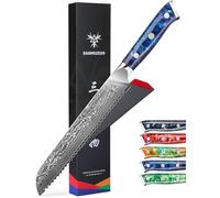 SANMUZUO Damas Couteaux à pain avec Lame 20 cm Professionnel Couteau Cuisine Dentelée en Japonais VG-10 67 Couche Damas Acier avec Poignée en Résine(Bleu Saphir) - Xuan Série