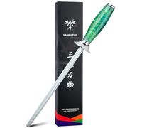 SANMUZUO Professionnel Fusil à aiguiser pour couteaux de cuisine, Acier d'affûtage de 23 cm avec Manche en résine - Série XUAN (Vert Jade)