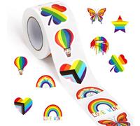 SANNIX 500pcs Autocollants Gay Pride Rouleau for LGBTQ, Progress Pride Rainbow Heart Stickers for Gay Lesbian Bisexual Month LGBTQ Parades Decorations LGBT Accessories, 8 Design All-Purpose Labels