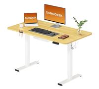SANODESK 120x60cm Bureau Assis Debout Électrique Bureau Debout Réglable en Hauteur avec Crochet/Porte-Bouteille, Fonction Mémoire(Cadre Blanc+Plateau Érable)
