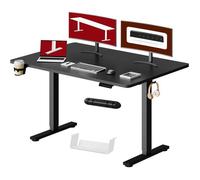 SANODESK 140x60cm Bureau Assis Debout Électrique, avec Système Anti-Collision et Fonctions Mémoires, Crochet/Porte-gobelet, Noir