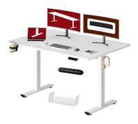 SANODESK 140x60cm Bureau Assis Debout Électrique, avec Système Anti-Collision et Fonctions Mémoires, Crochet/Porte-gobelet, Blanc