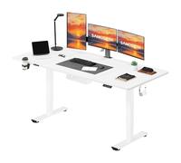 SANODESK 160x60cm Bureau Assis Debout Électrique Bureau Debout Réglable en Hauteur avec Crochet Fonction Mémoire(Cadre Blanc+Plateau Blanc)