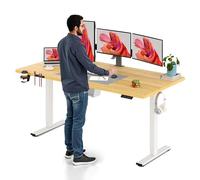 SANODESK 180x80cm Bureau Assis Debout Électrique Bureau Debout Réglable en Hauteur avec Crochet Fonction Mémoire(Cadre Blanc+Plateau Érable)