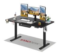 SANODESK Bureau Assis Debout Électrique 160 x 60cm, Bureau Debout Réglable en Hauteur avec Crochet/Porte-Bouteille Fonction Mémoire, Noir