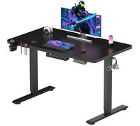 SANODESK Bureau Gaming Réglable en Hauteur 110x54 cm, Bureau Assis Debout, Table Gamer Électrique Contrôle avec Crochet, Noir