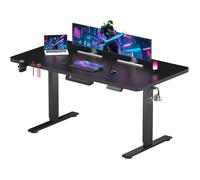 SANODESK Bureau Gaming Réglable en Hauteur 140x60 cm, Bureau Assis Debout, Table Gamer Électrique Contrôle avec Crochet, Noir