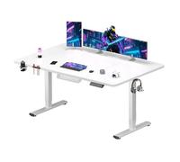 SANODESK Bureau Gaming Réglable en Hauteur 160x60 cm, Bureau Assis Debout, Table Électrique Contrôle à Fonctions Mémoires avec Crochet, Blanc