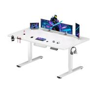 SANODESK Bureau Gaming Réglable en Hauteur 200x80 cm, Bureau Assis Debout, Table Électrique Contrôle à Fonctions Mémoires avec Crochet, Blanc
