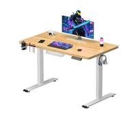 SANODESK Bureau Gaming Réglable en Hauteur Plateau Complet 110x54 cm, Bureau Assis Debout, Table Électrique avec Fonction de Mémoire, Système Anti-Collision, Crochet et Porte-Bouteille, Érable