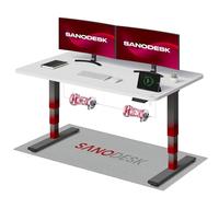 SANODESK EC4 Bureau Assis Debout(140x80cm), Bureau Réglable en Hauteur avec 2 Moteurs Puissants, Table Électrique avec Commande à mémoire et 3 Colonnes(Cadre Gris+Plateau Blanc)