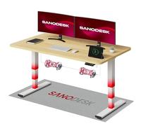 SANODESK EC4 Bureau Assis Debout(140x80cm), Bureau Réglable en Hauteur avec 2 Moteurs Puissants, Table Électrique avec Commande à mémoire et 3 Colonnes(Cadre Blanc+Plateau Érable)