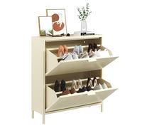 SANODESK Organisateur de Chaussures pour Entrée, Casier à Chaussures 2 Étages à Tiroirs Rabattables, Design Ventilé avec Trous, Acier Laminé à Froid Résistant, Jaune Crème