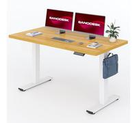 SANODESK Q1 Bureau Assis Debout 140 x 80 cm avec Plateau de Table Complet certifiées FSC, Bureau Réglable en Hauteur Électrique Une-Pièce avec 4 Préréglages de Mémoire, Panneau Intelligent, Érable