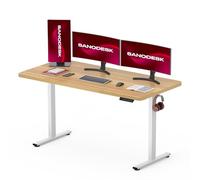 SANODESK Q1 Bureau Assis Debout 160 x 80 cm avec Plateau de Table Complet certifiées FSC, Bureau Réglable en Hauteur Électrique Une-Pièce avec 4 Préréglages de Mémoire, Panneau Intelligent, Érable