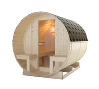 SANOTECHNIK Sauna extérieur BERGEN - Sauna rectangulaire pour 4-6 personnes 194,8×220×191,5 cm, poêle Harvia 8 kW, bois de sapin, verre trempé - Réf. F70220