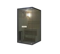 SANOTECHNIK Sauna FALUN S pour 1 personne - Sauna d'intérieur en bois d'épicéa avec poêle Harvia de 3,6 kW - Pierres de sauna et accessoires - Verre de sécurité teinté - 100 x 120 x 200 cm