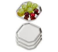 SANQIAHOME Assiette aplatissante délicate, carrée, en acier inoxydable, 13x13 cm, set de 4, argentée, adaptée aux entrées, desserts, gâteaux, salades, sushis