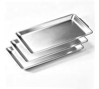 SANQIAHOME Lot de 3 Plateaux de Service en Acier Inoxydable 32 x 16 cm, Plateau Rectangulaire Argenté Brossé pour Apéritifs, Fruits, Fromage, Mariage et Noël