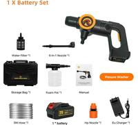 Sans fil Nettoyeur haute pression - 21V pistolet haute pression sans balais - 3000W - 200 bar - buse 6 en 1 - 3 vitesses - 5 m de flexible - 1x batterie 4,0Ah - Gold