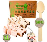 Sans goût de bois - 300 Cuillères Jetables Compostables en Bambou Ecologique - Set de 300 Cuillères 16cm pour Picnic, Barbecue, Fête, Camping @Claudi Home