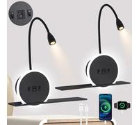SANSHI LED Liseuse de Chevet LED 2 Pièces,lampe murale avec Interrupteur | Lampe de Lecture avec port de USB + Type C,Noir,3W 3000K + 9W 6000K applique tete de lit,lampe de chevet Pour Chambre d'Hôtel