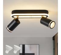SANSHI Plafonnier LED,2 Spot Orientables,3000K Blanc Chaud,Noir | Spots de Plafond Pivotant 350°,Éclairage de Plafond luminaire avec lueur inférieure 15W+2x5W GU10,Applique murale Pour Salon