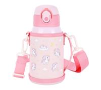 SANTECO Bouteille isotherme pour enfant 550 ml, en acier inoxydable 316L, anti-fuite, sans BPA, paille, isolée sous vide, pour l'école et la maternelle (licorne)