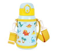 SANTECO Bouteille isotherme pour enfant 550 ml, en acier inoxydable 316L, anti-fuite, sans BPA, paille, isolée sous vide, pour l'école et la maternelle (dinosaures)