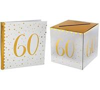 Santex 1 Pack urne et Livre d'or Anniversaire Or et Blanc 60ans