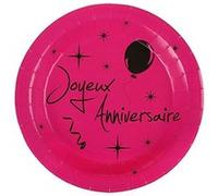 SANTEX Assiette Joyeux Anniversaire fuchsia