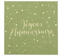 SANTEX 5663-103, Sachet de 20 Petites Serviettes Joyeux Anniversaire métallisées, Vert Sauge