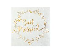 SANTEX 6334-3, Sachet de 20 Petites Serviettes Just Married métallisées