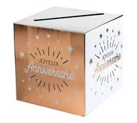 SANTEX 6652-20, Tirelire Joyeux Anniversaire étincelant, Blanc/Rose Gold