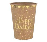 SANTEX 6746-26, Sachet de 10 Gobelets Happy Birthday métal, Kraft/Or (Bord doré)