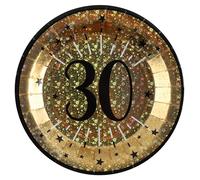 SANTEX 6789-30, Sachet de 10 Assiettes Âge étincelant métal 30 Ans