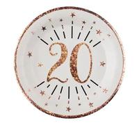SANTEX 7348-20, Sachet de 10 Assiettes Âge étincelant métal 20 Ans Rose Gold
