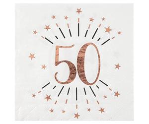 SANTEX 7350-50, Sachet de 20 Serviettes Âge étincelant métal 50 Ans Rose Gold