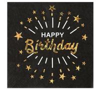 SANTEX 7508-3, Sachet 10 Serviettes Happy Birthday Etincelant métal Noir/Or