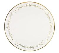 SANTEX 8059-3, Lot de 6 Sets de Table Joyeux Anniversaire métallisé Blanc/Or
