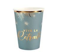 Santex mariage - 6 GOBELETS CARTON RETRAITE DORÉE 27CL VERT CÉLADON