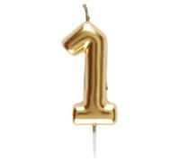Santex mariage Bougie 9cm dorée, Chiffre 1